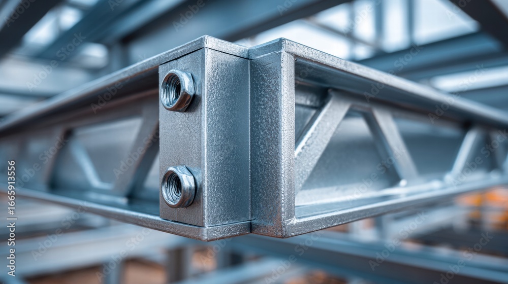 Custom Steel Beam Design Steel beam construction featuring bolts and a detailed, industrial ...