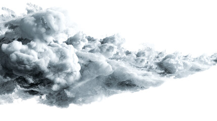 Wall Mural - Frozen smoke formation against a stark white background, abstract fluid dynamics, cut out transparent