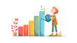 © OCTOLENS - Cheerful person watering growing plant on financial business chart. An illustration concept of investment, progress, and success for sustainable future