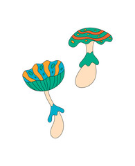 Wall Mural - groovy y2k mushroom sticker cartoon in colorful psychedelic and funky style. trippy shroom appears a