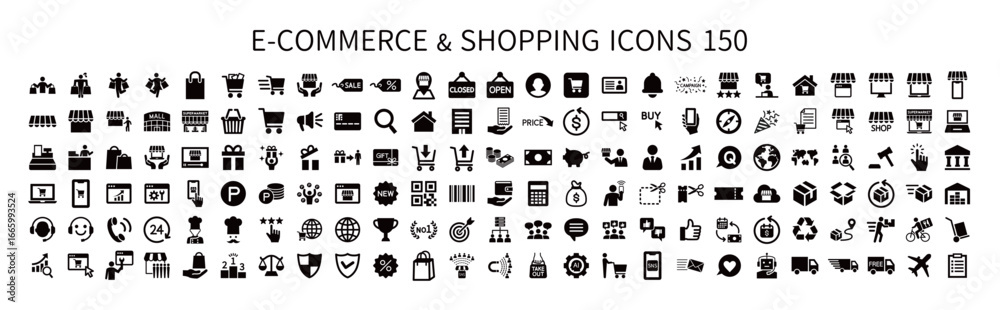 Icon sets related to e-commerce and shopping, consumer pictograms, and ...