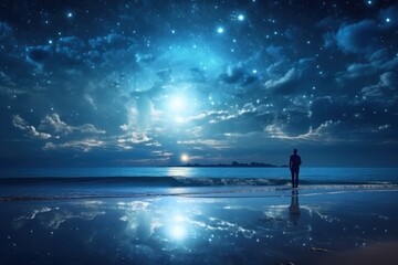 Wall Mural - starry sky night beach sea.