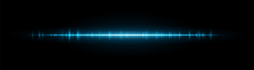 Waveform stripe. Clean glowing line with smooth frequency pattern and center light burst. Suitable for audio visuals, spectrum or tech UI.