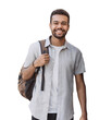 © kite_rin - Portrait of handsome smiling student man with backpack isolated transparent PNG, Joyful cheerful casual businessman studio shot