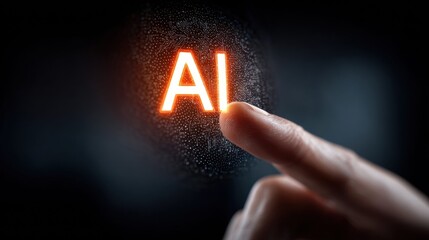 A finger touches the illuminated AI, representing artificial intelligence and digital innovation.