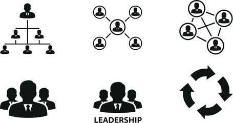 Modern leadership and teamwork icons representing business organization and collaboration concepts