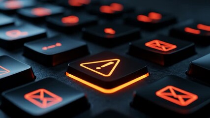 Illuminated keyboard buttons with alert and email icons technology close up