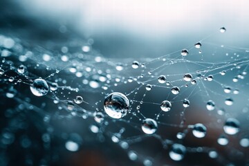 Captivating close-up of water droplets on a delicate spiderweb.