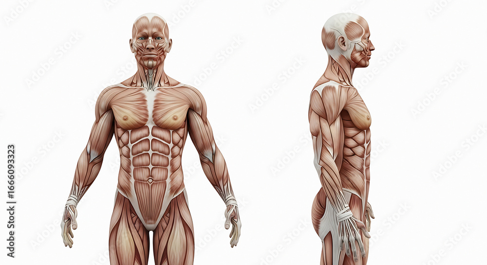Anatomical muscle anatomy front and side views detailed human body ...