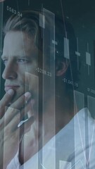 Wall Mural - animation of data processing over caucasian man thinking at window