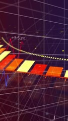 Wall Mural - animation of financial data processing on grid over black background