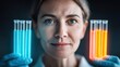 © NovaVision - A female scientist examines glowing test tubes in a modern research laboratory, ready to analyze the samples.