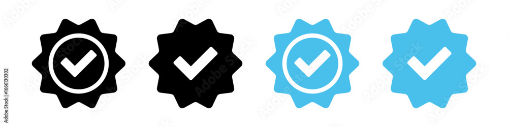 Verified badge icon tick symbol vector approved check mark icon. Blue ...