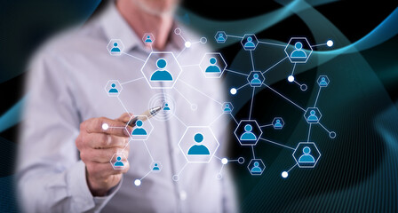 Wall Mural - Man touching a social network