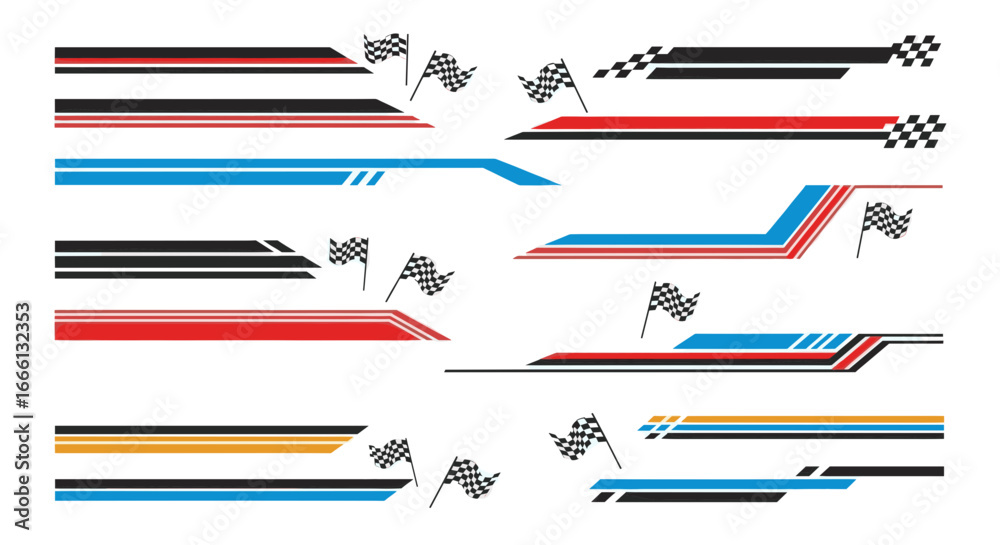 Collection of racing stripes and checkered flag graphics. Stock Vector ...