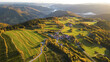 © AmazingAerialAgency - Aerial view of rolling hills and terraced fields, where golden sunlight kisses the vibrant greenery, creating a picturesque landscape, Jauerling, NiederÃ¶sterreich, Austria.