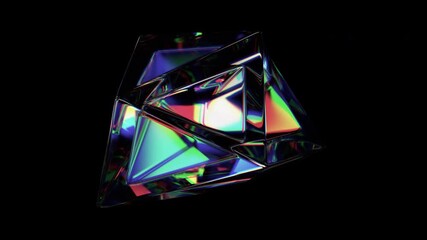 Wall Mural - abstract animation, iridescent crystal on black background, 4k seamless looped video, 3d render
