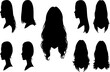 © Mohamed - Collection. Silhouette profile of a cute lady's head. The girl shows her hairstyle for medium and long hair. Suitable for logo, advertising. Vector illustration se