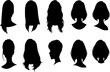 © Mohamed - Collection. Silhouette profile of a cute lady's head. The girl shows her hairstyle for medium and long hair. Suitable for logo, advertising. Vector illustration se
