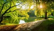 © boro - Beautiful colorful summer spring natural landscape with a lake in Park surrounded by green