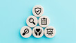 © khan - Assurance icons for quality, protection, care, and success in business operations and strategy
