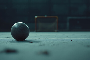 Lone Football at Night Sport Concept Empty Playground Low Angle View