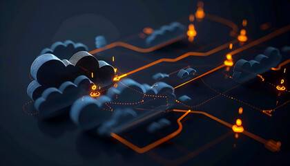  Abstract Cloud Computing Network Visualization with Glowing Orange Connections