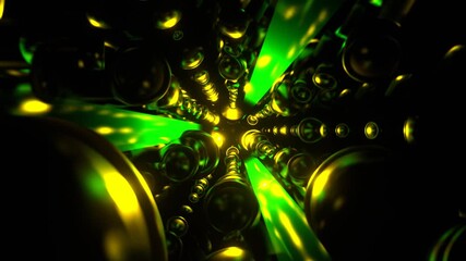 Green and Yellow Cyber ​​Stream with Pulsating Elements and Neon Background VJ Loop in 4K