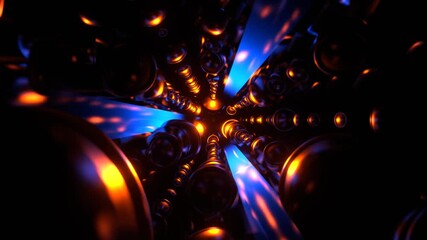 Blue and Orange Cyber ​​Stream with Pulsating Elements and Neon Background VJ Loop in 4K