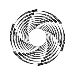 Wall Mural - Black grungy brush strokes in vortex  form. Segmented circle. Geometric art. Circular shape. Trendy dirty design element for round logo, tattoo, sign, symbol, web, print, social media	