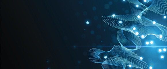 Wall Mural - technology and modern science banner or header. connected neural network