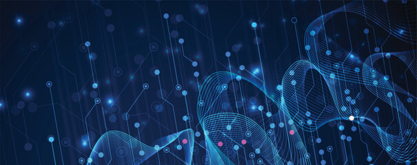 Wall Mural - technology and modern science banner or header. connected neural network