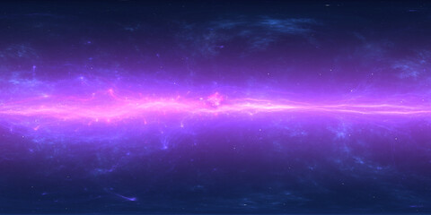 Wall Mural - 360 degree space nebula. Giant interstellar cloud with stars, equirectangular projection, environment map. Spherical panorama. 3D rendering, Fractal image