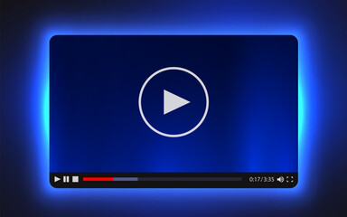 Wall Mural - neon light video player template for web and mobile apps. vector illustration