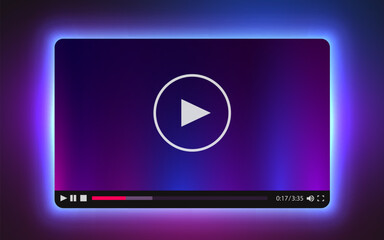 Wall Mural - neon light video player template for web and mobile apps. vector illustration