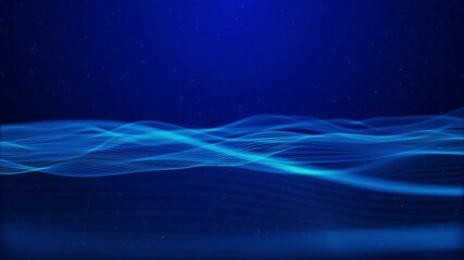 Wall Mural - abstract motion of glowing blue waves made of light particles flowing through dark space. for use in
