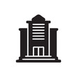 © Alxeleo - An icon set representing different types of buildings, including houses, office buildings, skyscrapers, and religious structures. The icons are designed in black on a white background, with a minimali