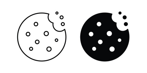 Cookie icon vector in black white fill and line style. bakery design element vector illustration