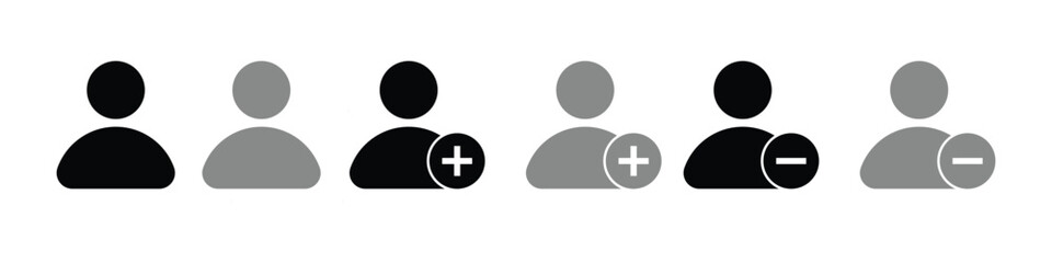 Manage users with add and remove icons in black and gray, perfect for user interface design and web development