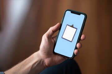 Mobile app development hand holding smartphone clipboard icon digital checklist task list