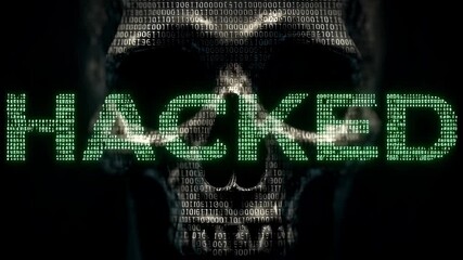 hacker screen skull binary code, network data security system, futuristic design technology server background