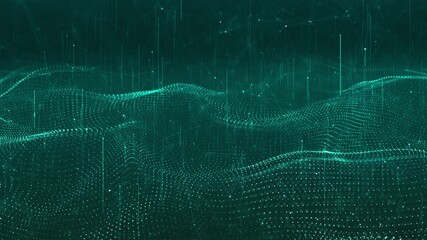 Wall Mural - digital animation flowing dotted waves using interconnected grid lines. for futuristic tech visuals,