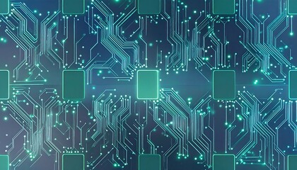 Electronic PCB circuit board pattern design showing processor chips and microchip technology for computer hardware engineering