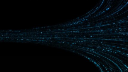 Wall Mural - futuristic animation flow luminous particle flares across dark space. use of scattered light dots cr