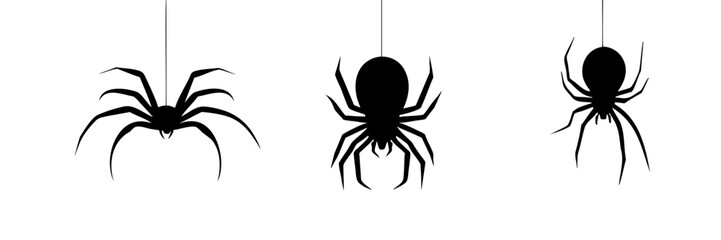 vector illustration set of halloween spider silhouette,Silhouette of a spider hanging from a web, halloween vector on tranparent background