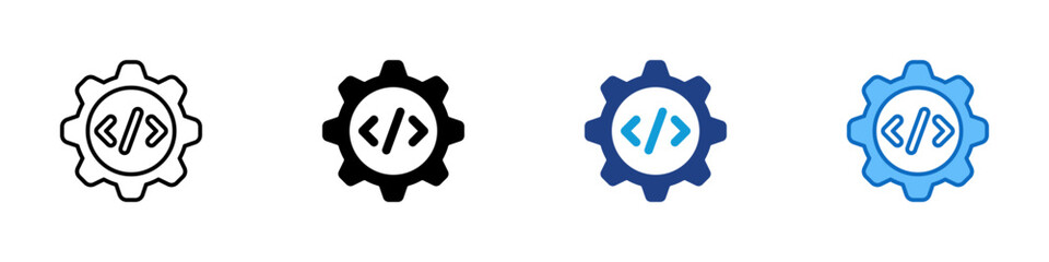 Dev Gear Multiple Style Icon Vector Design - Gear with code symbol in center, representing software engineering or development configuration