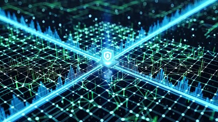 Abstract Digital Network Security Concept with Shield Icon for Data Protection