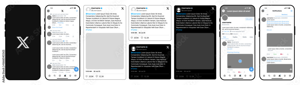 Twitter X mockup on mobile and web interface with light and dark mode ...