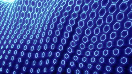 Wall Mural - vibrant electric blue hexagonal mesh with glowing edges, flowing dynamically to represent advanced n