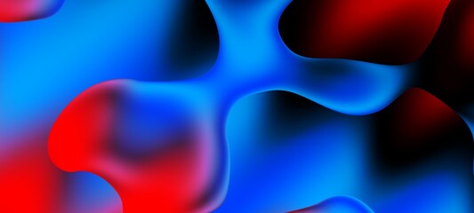 Wall Mural - abstract blue and red liquid wavy shapes futuristic banner. glowing retro waves wide background